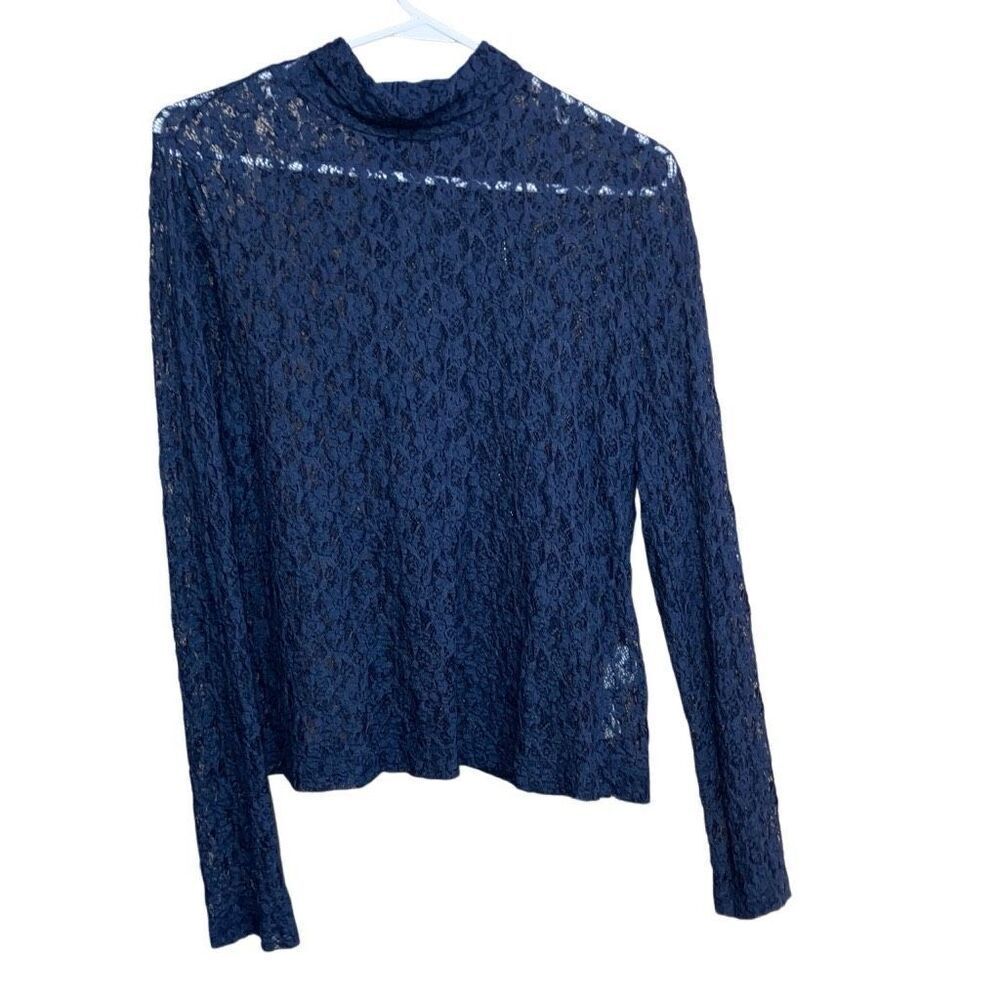 620. Rejina pyo blue sheer lace long sleeve top size (16) see measurements
